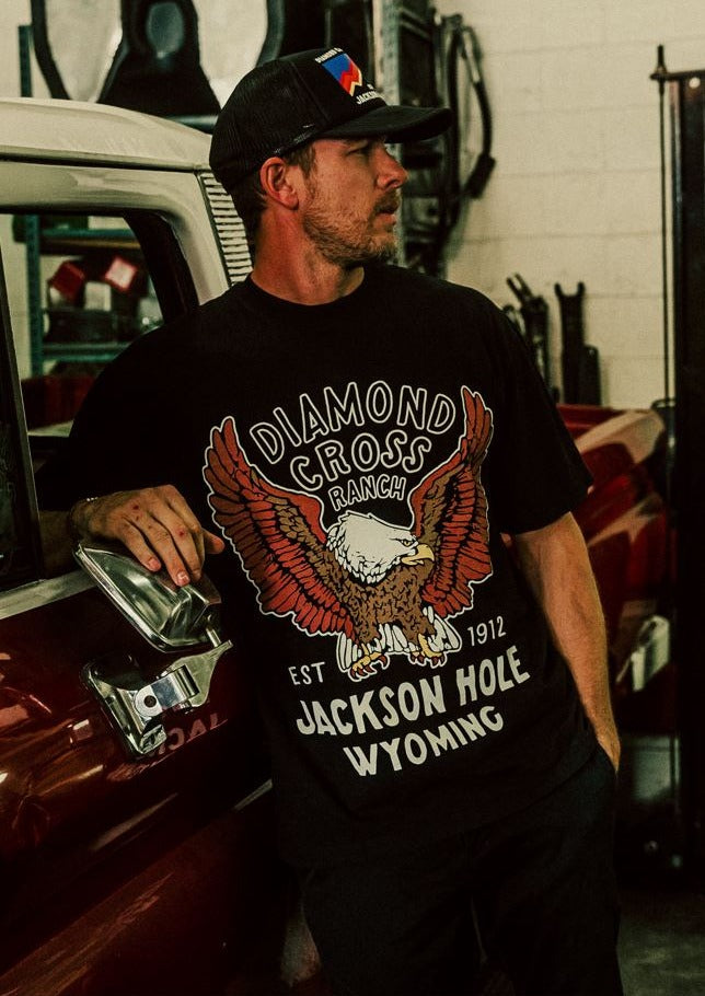 Diamond Cross Ranch Tetons Yellowstone Wyoming Black Eagle T-Shirt