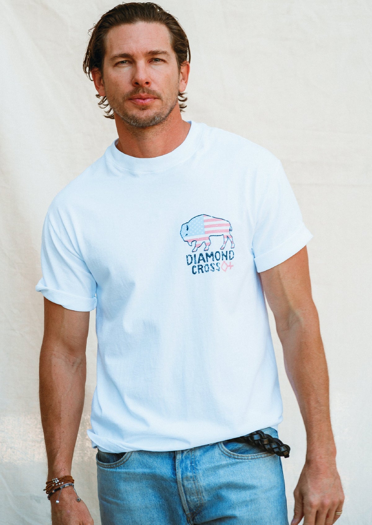 White | Diamond cross ranch white t-shirt