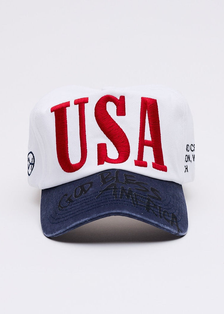 White & Navy Brim | USA 250 Caps