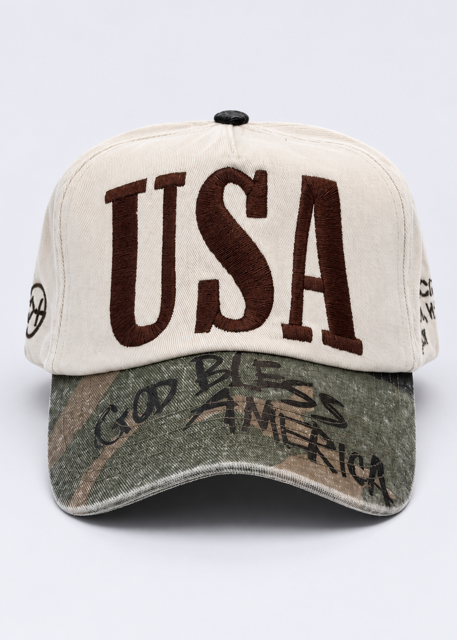 USA Offwhite w Camo Brim | Camo Range Cap