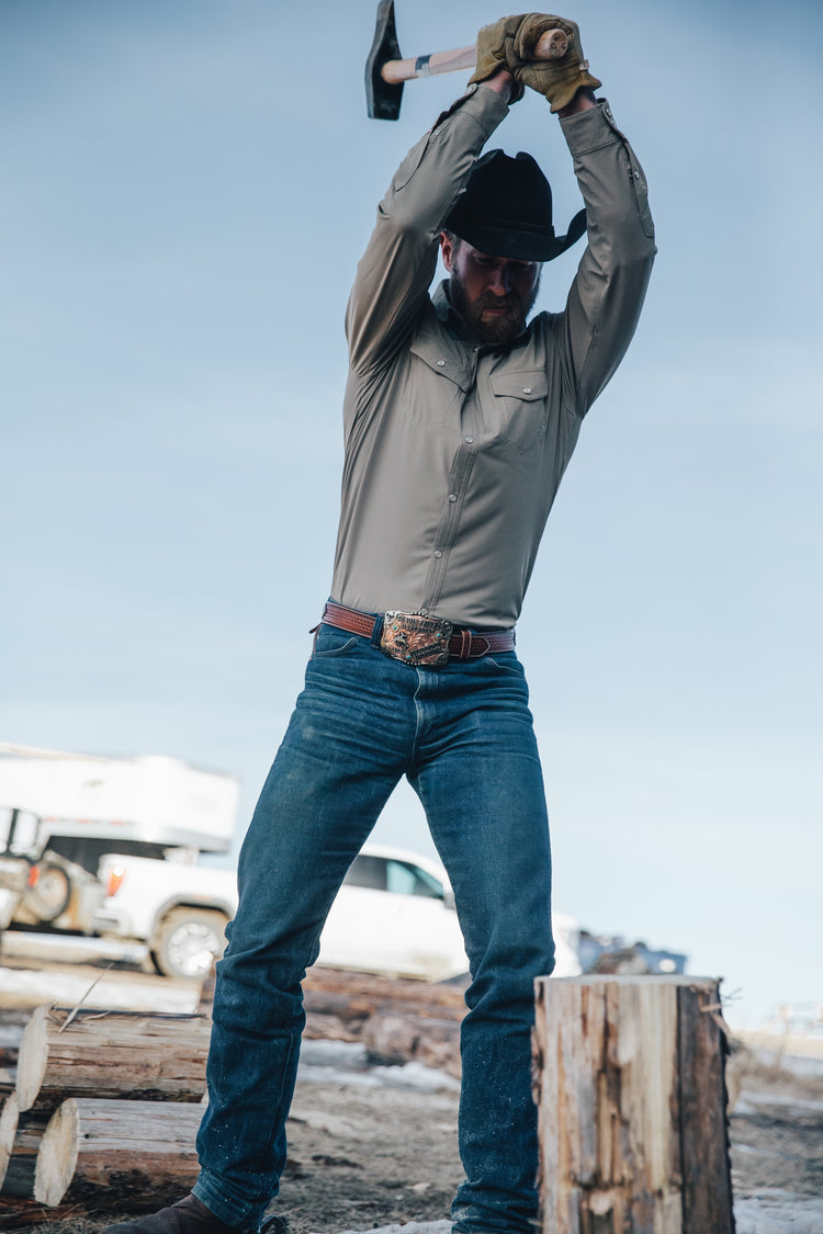 Diamond Cross Ranch Wyoming Grey Two-Color Cowboy Shirt
