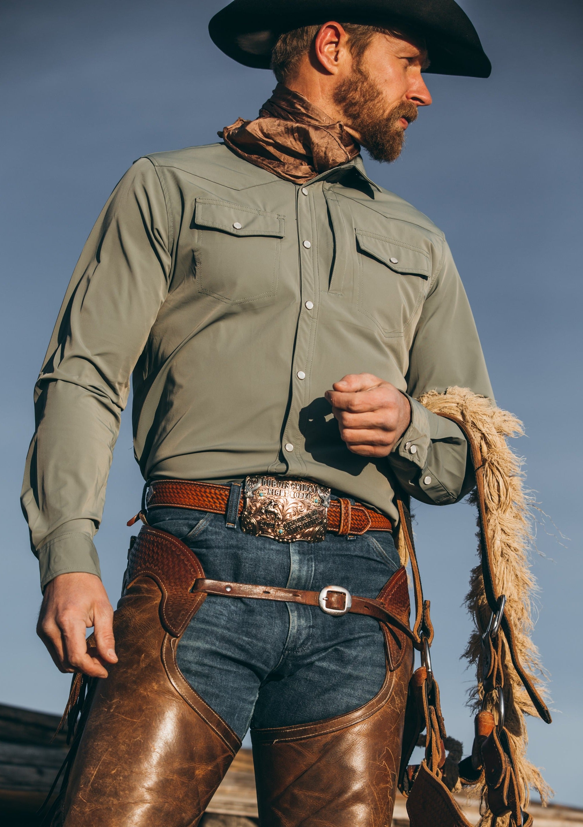Diamond Cross Ranch Wyoming Green Cowboy Shirt