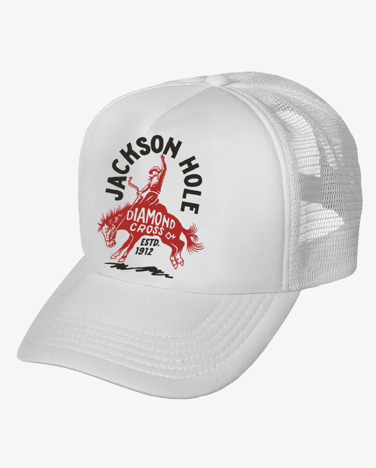 Diamond Cross Ranch Cowboy Rodeo White Maverick Trucker Cap