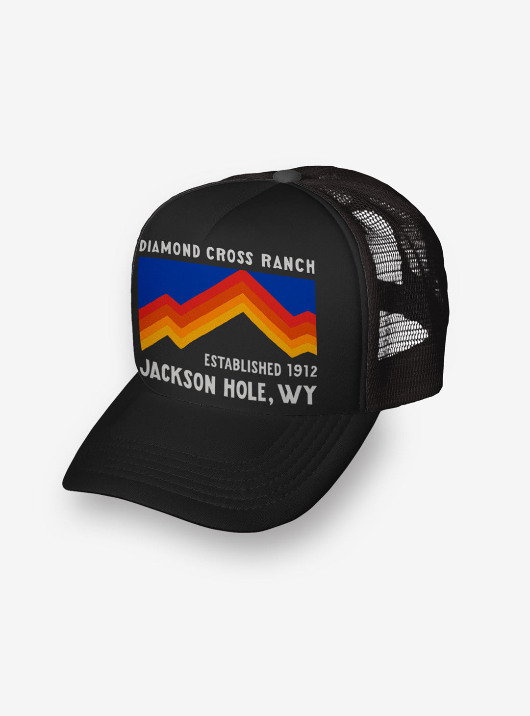 Diamond Cross Ranch Rodeo Wyoming Black Retro Trucker Cap