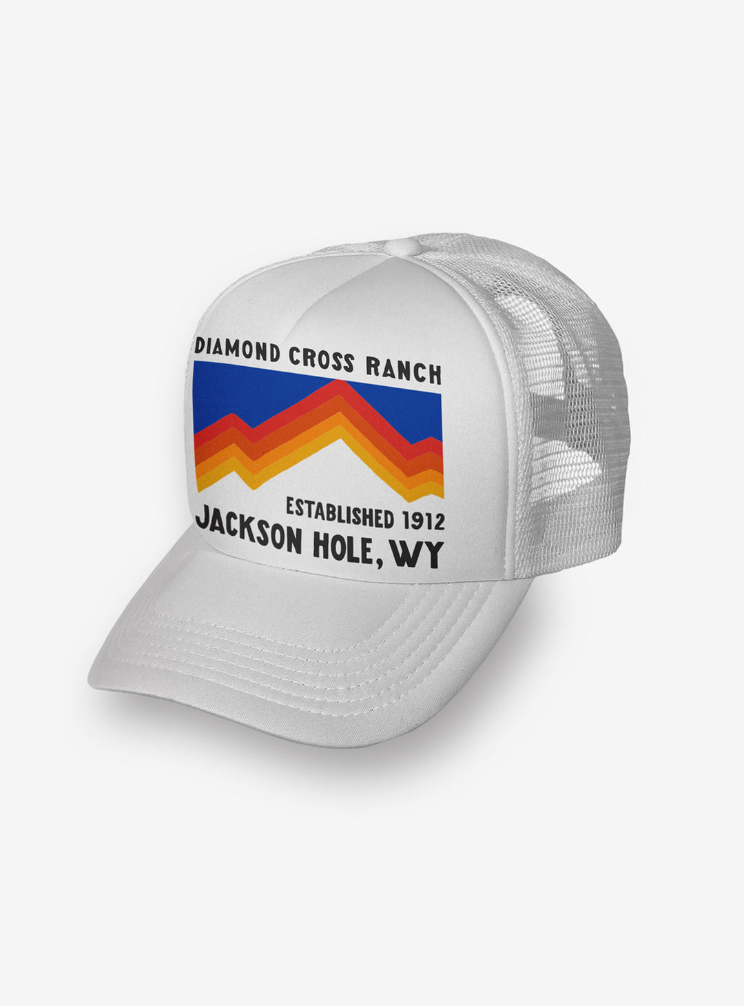 Diamond Cross Ranch Rodeo Wyoming White Retro Trucker Cap