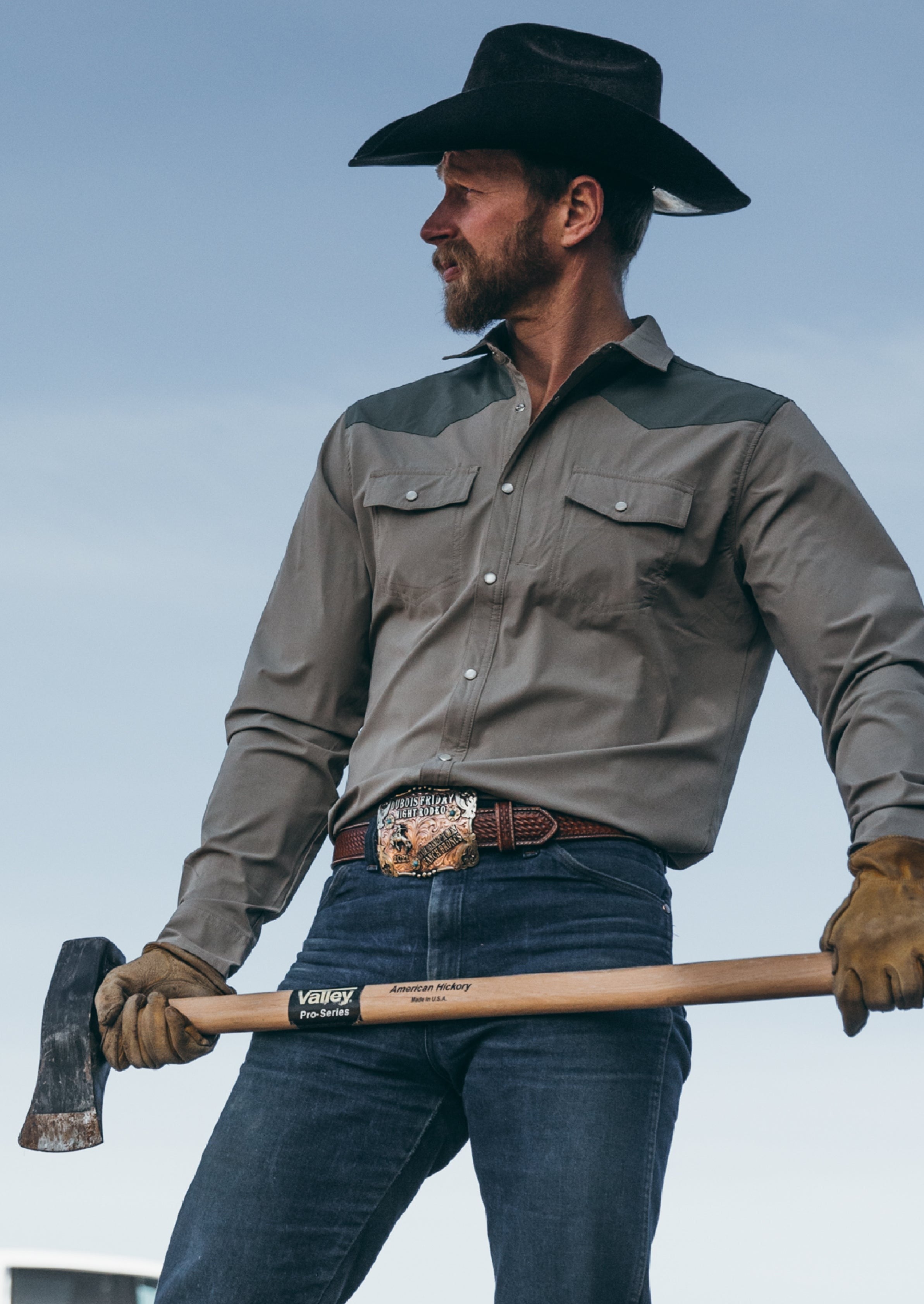 Diamond Cross Ranch Wyoming Grey Two-Color Cowboy Shirt