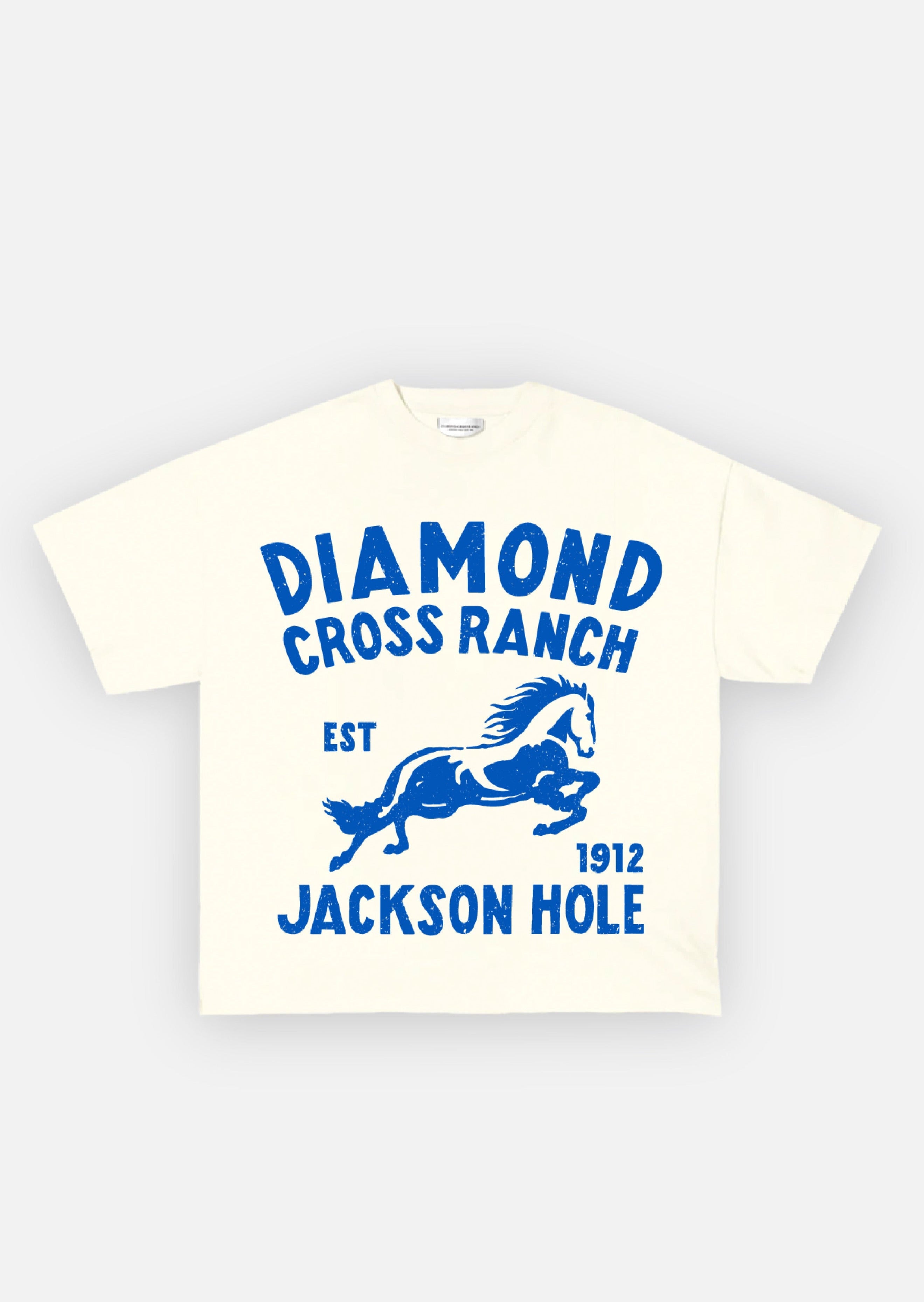 Diamond Cross Ranch Blue Horse white T-shirt 
