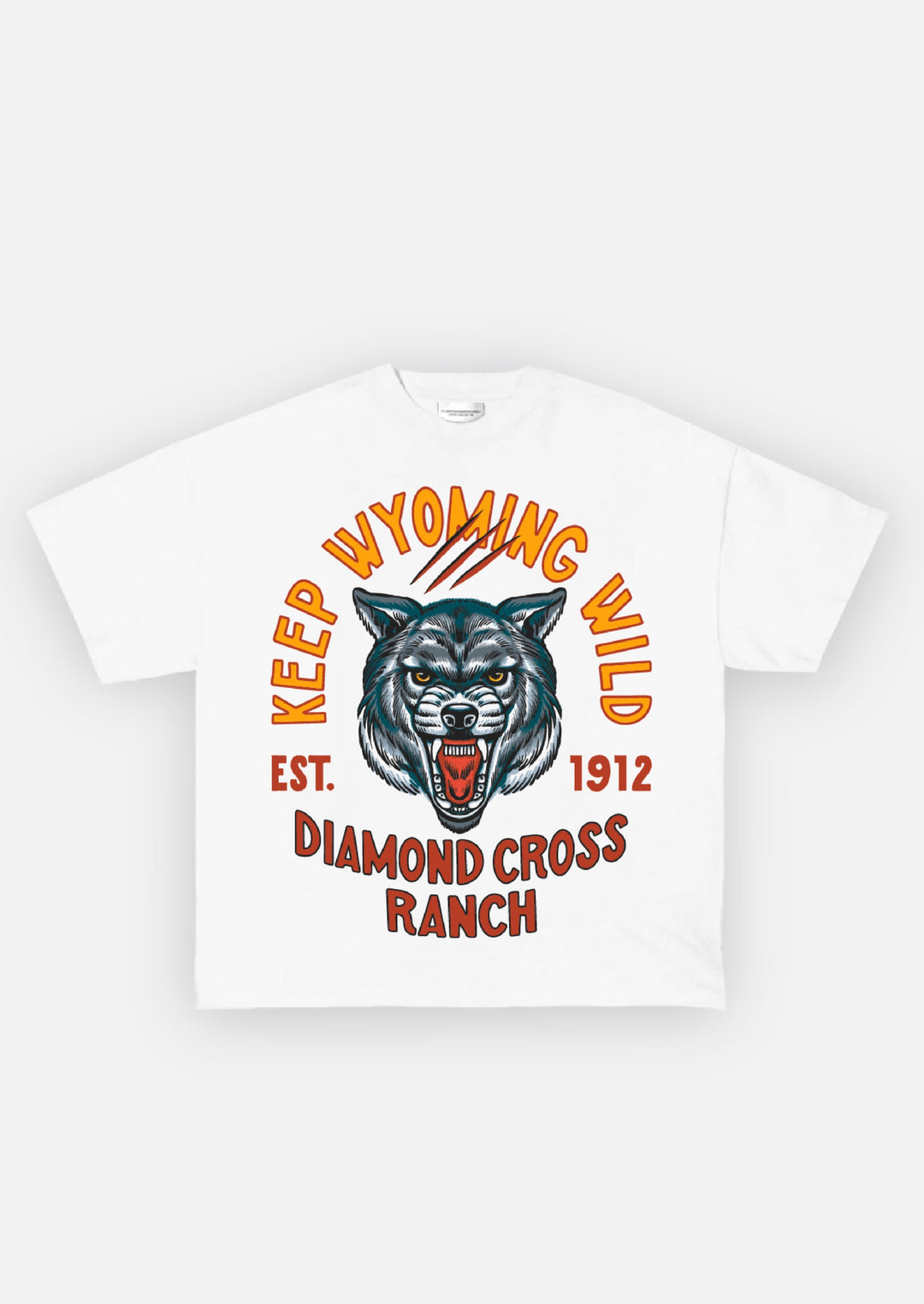 Diamond Cross Ranch Yellowstone Wyoming White Wild Wolf T-Shirt 