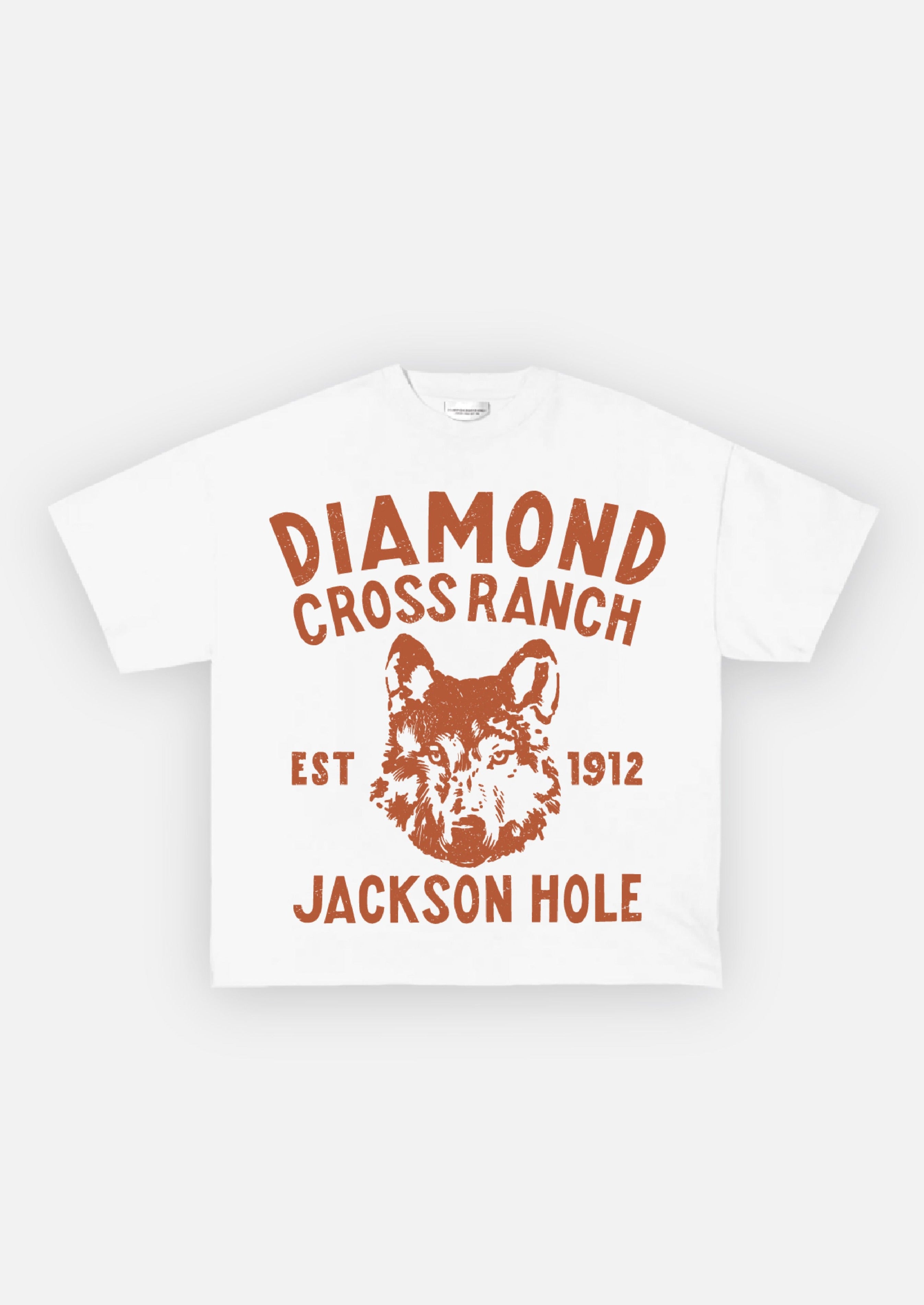 Diamond Cross Ranch Wolf White Tee